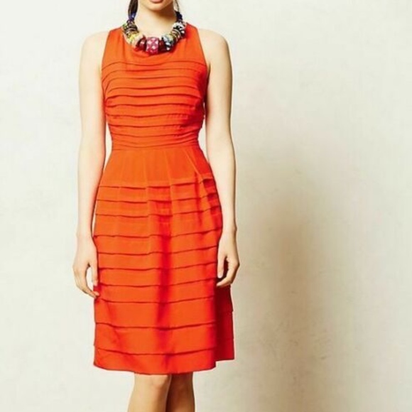 Eva Franco Anthropologie Tangelo Pleated Dress - Picture 1 of 8